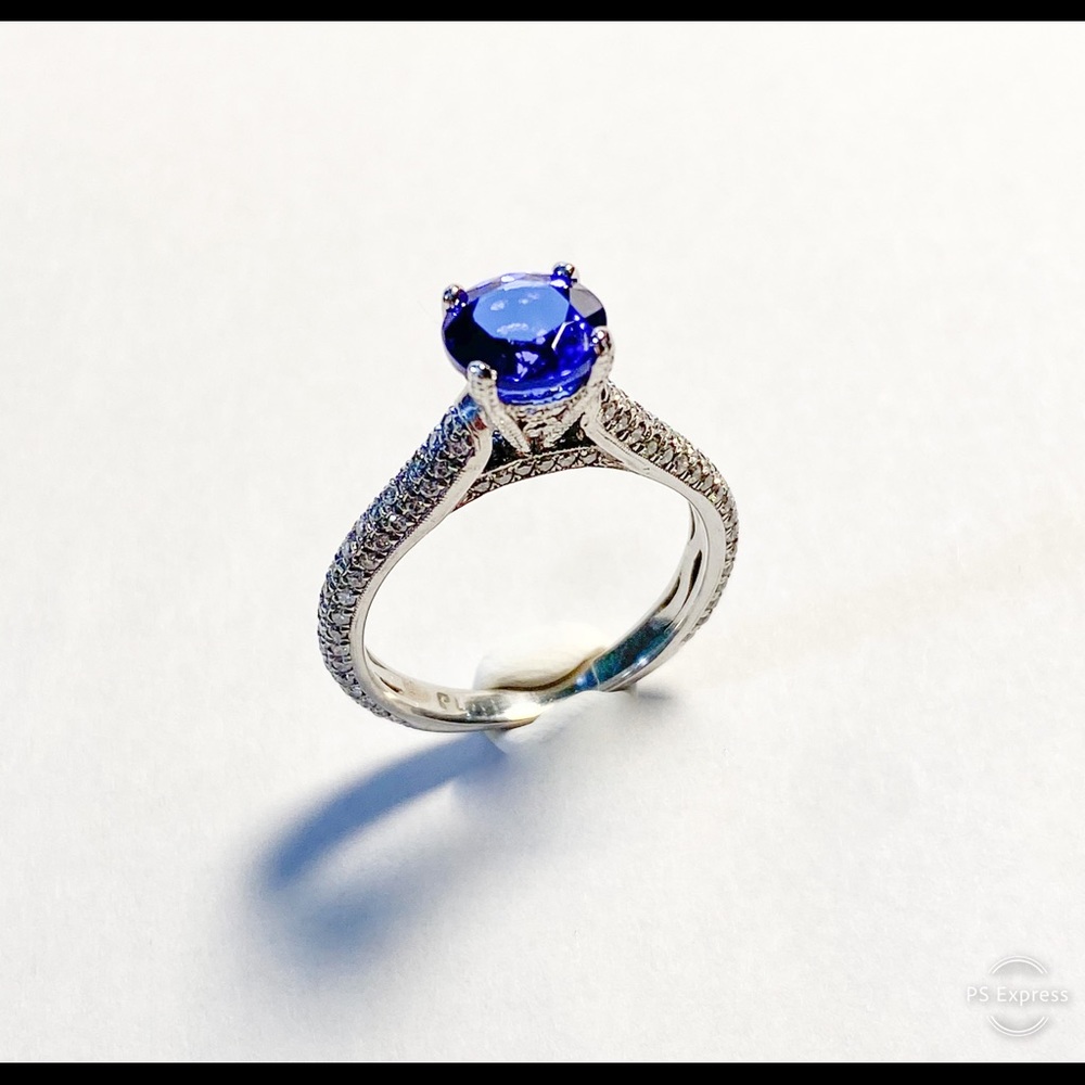 ESTATE Diamond Encrusted Tanzanite Ring in Plat